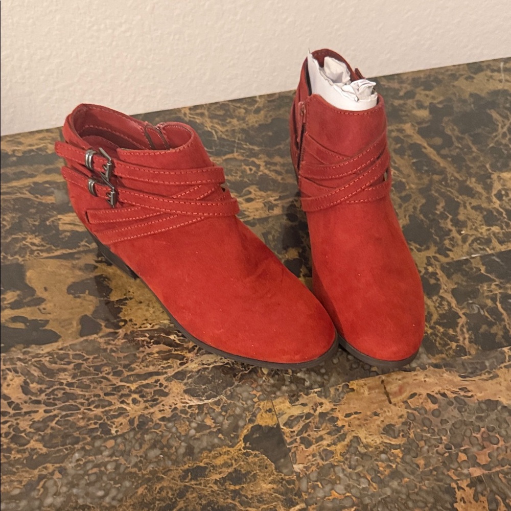 Style & Co. Red Ankle Boots with Buckle Detail